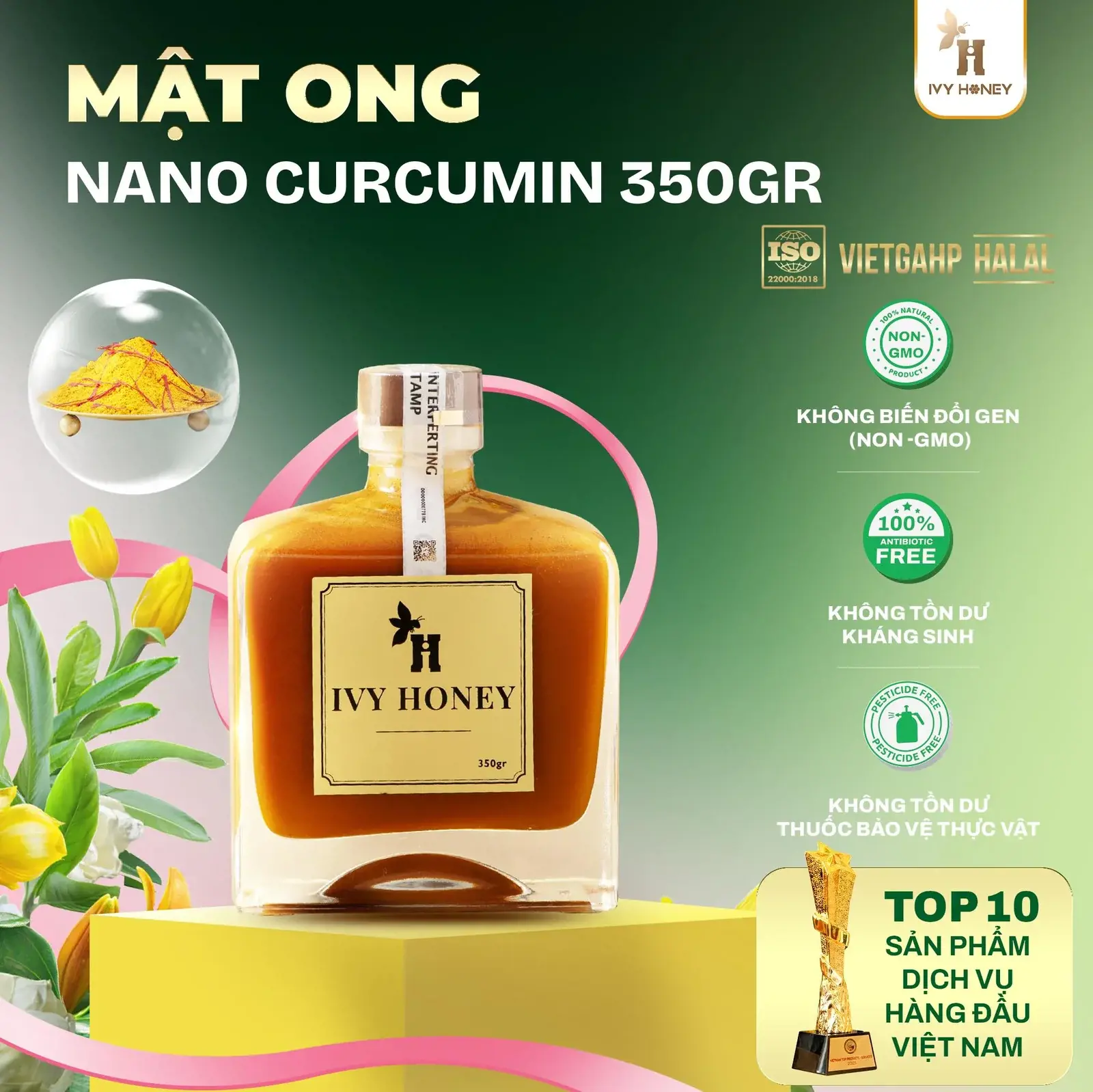 Mật ong Nano Curcumin Ivy Honey 350g hỗ trợ bảo vệ dạ d&agrave;y v&agrave; tăng cường hệ ti&ecirc;u h&oacute;a tự nhi&ecirc;n