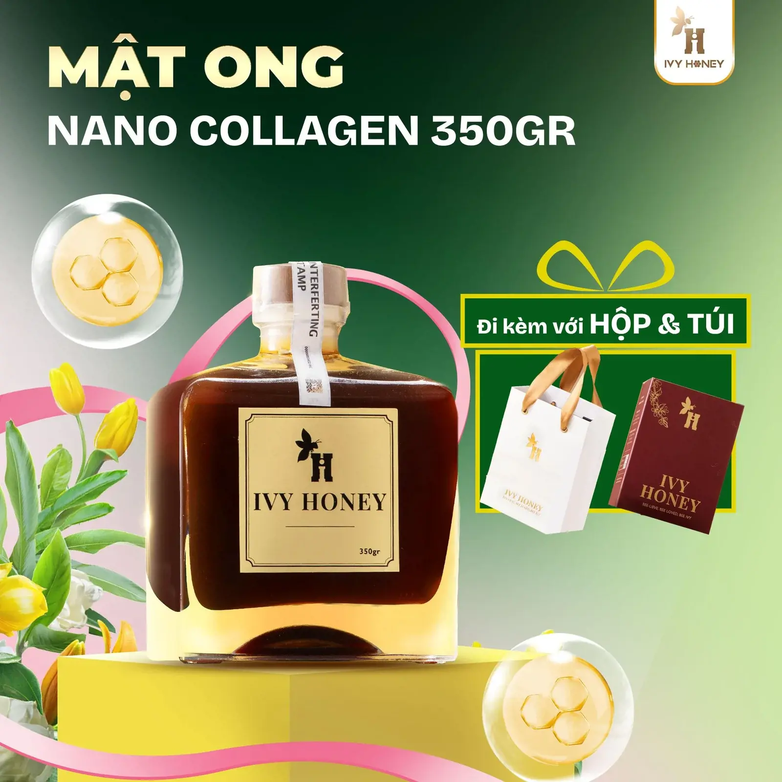 Mật ong Nano Collagen Ivy Honey 350g hỗ trợ nu&ocirc;i dưỡng l&agrave;n da v&agrave; chống l&atilde;o h&oacute;a từ s&acirc;u b&ecirc;n trong