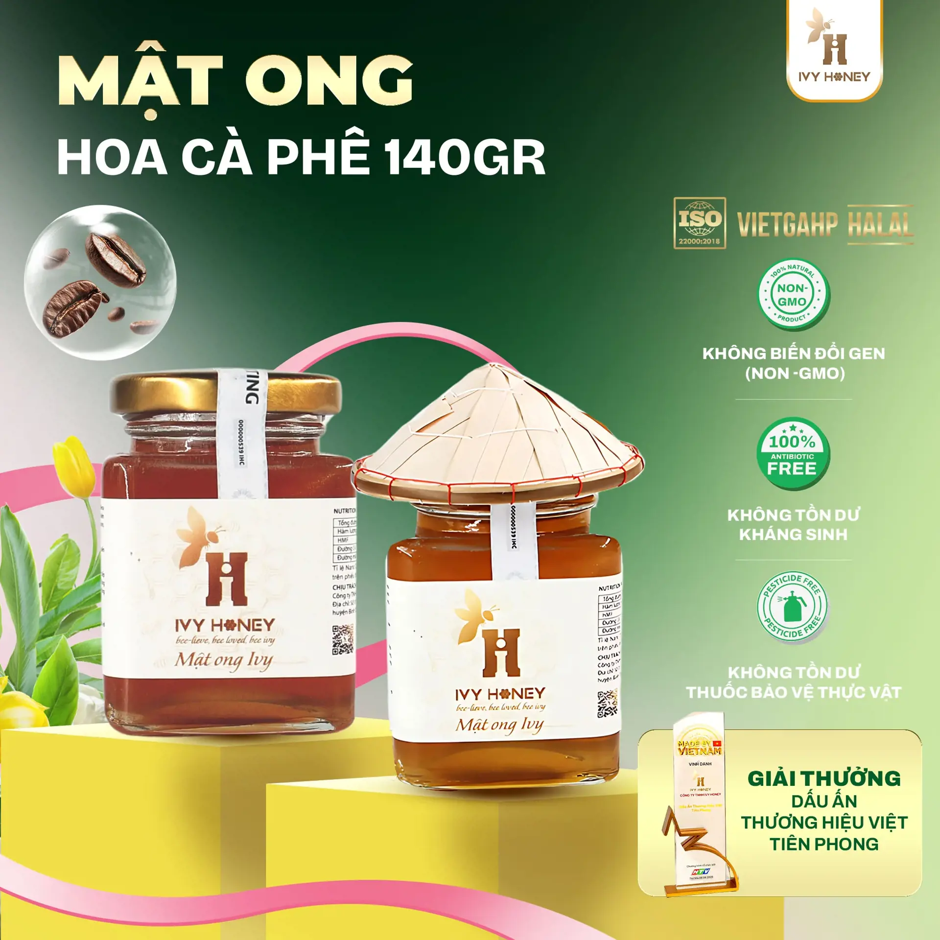 Hũ mật ong hoa c&agrave; ph&ecirc; Ivy Honey 140g nhỏ gọn l&agrave;m qu&agrave; cưới tri &acirc;n tinh tế cho kh&aacute;ch mời